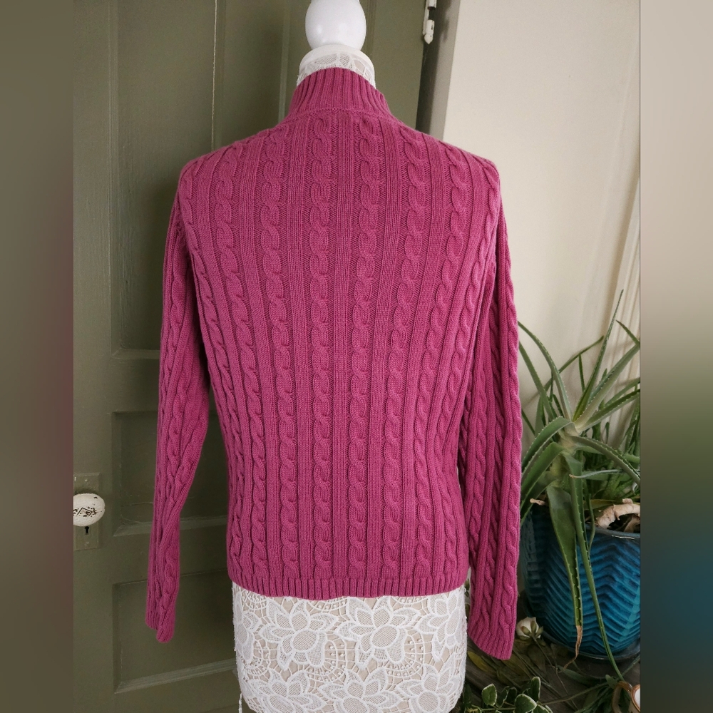 L.L. Bean Raspberry Cable Knit Cardigan - Picture 15 of 15